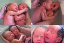 Phát cuồng cặp song sinh đỏ hỏn ôm chặt nhau khi tắm