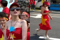 Cô gái dùng cờ Tổ quốc quấn ngang hông nói gì?