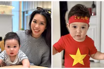 Con trai siêu mẫu Hà Anh bắt trend “em bé yêu nước”