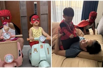 Cường Đô la khoe hai con hóa siêu nhân vô cùng đáng yêu