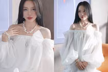 Linh Ngọc Đàm hóa tiểu thư dịu dàng, khoe bờ vai trần mong manh