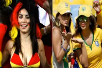 Cổ động viên nữ Đức và Brazil sexy ăn mừng chiến thắng