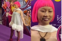 Trang Hý chơi trội với mái tóc hồng neon trong sự kiện