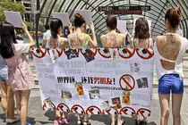 Bị ngó lơ, gái trẻ lưng trần phản đối World Cup