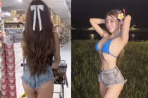 Cô gái diện quần cực ngắn đi siêu thị, khoe vòng 3 cong vút