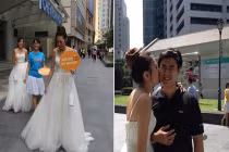 Gái trẻ mặc váy cưới bán nụ hôn để cứu mạng sống