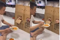 Netizen ào ào xin cách ông bố trẻ cho con ăn trong 5 phút