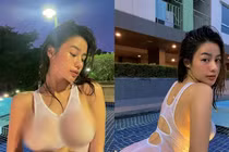 Khoe ảnh trong bể bơi, hot girl diện bikini ướt át dính chặt người