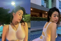 Khoe ảnh trong bể bơi, hot girl diện bikini ướt át dính chặt người