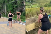 Khách Tây du lịch gặp bà con thu thóc chạy mưa và cái kết