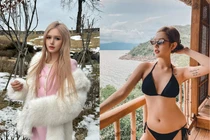 Xoài Non diện váy ngắn, thả dáng giữa trời tuyết xứ Hàn