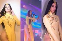 Mặc áo dài “quên” quần nữ ca sĩ nhạc đồng quê bị CĐM “ném đá” dữ dội