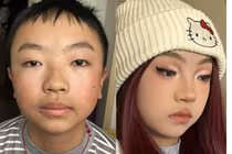 Mới tập makeup mà thiếu mẫu, chị gái lôi em trai ra thực hành