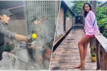 HHen Niê mặc đồ giản dị chuyển nghề sang phụ bán hủ tiếu