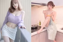Đỏ mặt trước nàng hot girl “thả rông” mặc tạp dề nấu ăn