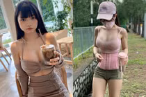 Đi mua cà phê, hot girl mặc hở khoe vòng 1 nhìn phát ngại