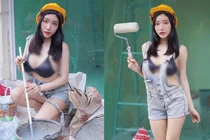 “Nữ công nhân xây dựng” cố tình lộ nội y, khoe body nóng bỏng