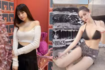 Ngượng chín mặt hot girl xinh đẹp diện áo tắm khi rửa xe