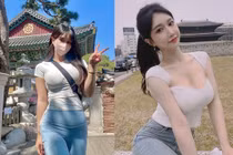 Đỏ mặt hot girl mặc đồ tập mỏng, bó sát phản cảm đi chùa