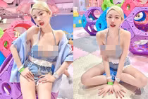 Đỏ mặt hot girl mặc hở phản cảm trong khu vui chơi trẻ em