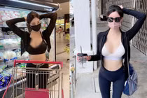 Mặc đồ tập đi siêu thị, người đẹp lộ điểm nhạy cảm ái ngại