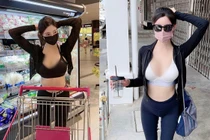 Mặc đồ tập đi siêu thị, người đẹp lộ điểm nhạy cảm ái ngại