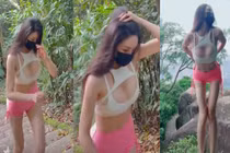 Hot girl mặc đồ tập phản cảm leo núi khiến người nhìn đỏ mặt 