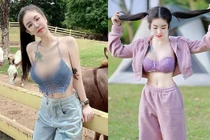 Đỏ mặt hot girl siêu vòng 1 diện nội y khoe dáng nuột