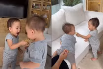 Con gái Hồ Ngọc Hà ra dáng chị, bón đồ ăn cho em cưng xỉu