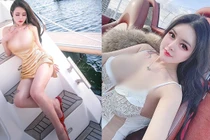 "Đứng hình" trước hot girl mặc váy xẻ sâu lăn lộn trên du thuyền