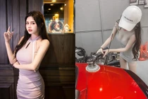 Hot girl rửa xe mặc gợi cảm khoe body bốc lửa