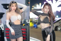 Mặc như không mặc, hot girl khoe dáng bốc lửa bên xế sang