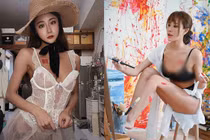 Nữ họa sĩ diện nội y vẽ tranh khoe body "ná thở"