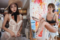 Nữ họa sĩ diện nội y vẽ tranh khoe body "ná thở"