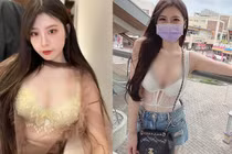 Diện đồ xuyên thấu dạo phố, hot girl khoe vòng 1 "ná thở"