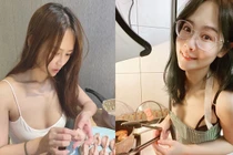 Đỏ mặt hot girl “thả rông” vòng 1 khi nấu ăn, làm việc nhà