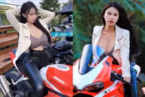 Mỹ nhân siêu vòng một khoe body gợi cảm bên xe phân khối lớn