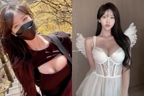 Mặc gợi cảm, hot girl leo núi khoe vòng 1 "ná thở"