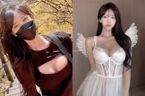 Mặc gợi cảm, hot girl leo núi khoe vòng 1 "ná thở"