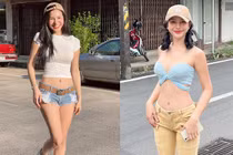 Ngượng đỏ mặt người đẹp diện đồ siêu ngắn khoe dáng giữa đường