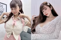 Ngượng đỏ mặt hot girl xinh đẹp diện đồ o ép vòng một 