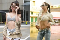 Đỏ mặt hot girl xinh đẹp cố tình mặc lộ nội y khoe dáng