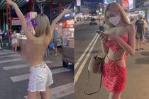 Đỏ mặt “búp bê sống” mặc hở lộ vòng 1 hớ hênh giữa đường
