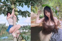 Đỏ mặt hot girl xinh đẹp mặc gợi cảm trèo cây, tắm suối