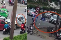 Video: Ô tô bán tải lùi ngược chiều đâm gục người đi xe đạp