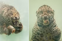 Rùng mình báo đốm giương nanh sắc lạnh, xé xác cá dưới nước 