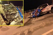 Xe bán tải Chevrolet Colorado biến dạng, nát bươm trên cầu Vĩnh Tuy, 1 người chết