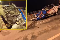 Xe bán tải Chevrolet Colorado biến dạng, nát bươm trên cầu Vĩnh Tuy, 1 người chết