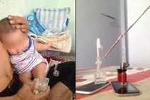 Phẫn nộ bố nhét ống hút ma túy đá vào miệng con nhỏ