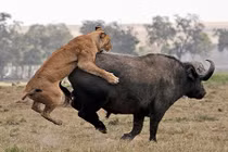 Tận mục cú nhảy vồ trâu đẫm máu của sư tử